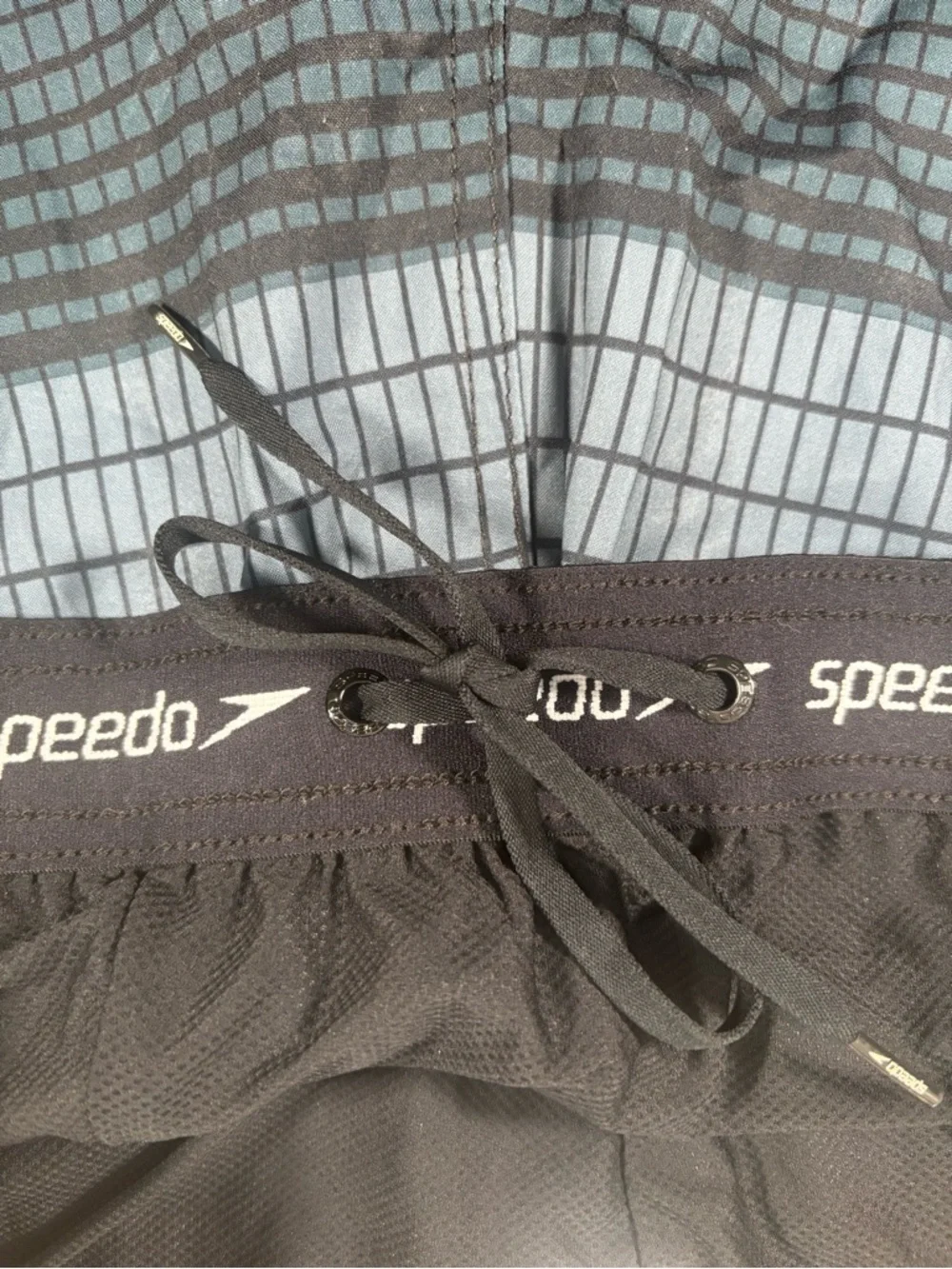 NWT Speedo Men's 2XL Swim Trunks Blue Grid Geometric Board Shorts UPF 50